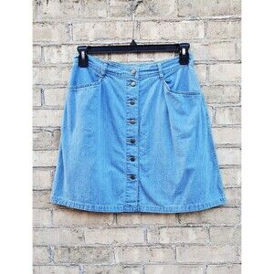 Vtg Jean Mini Skirt Size 12 The Villager ETC Med. Blue Denim Button Front Short